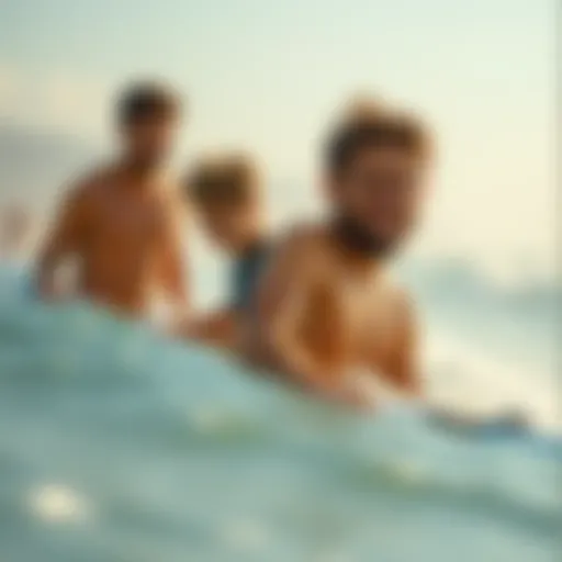 A picturesque family enjoying the waves at a sunny beach