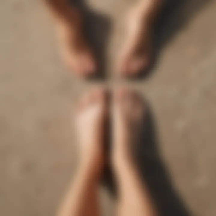 A close-up of feet in perfect alignment during a yoga session