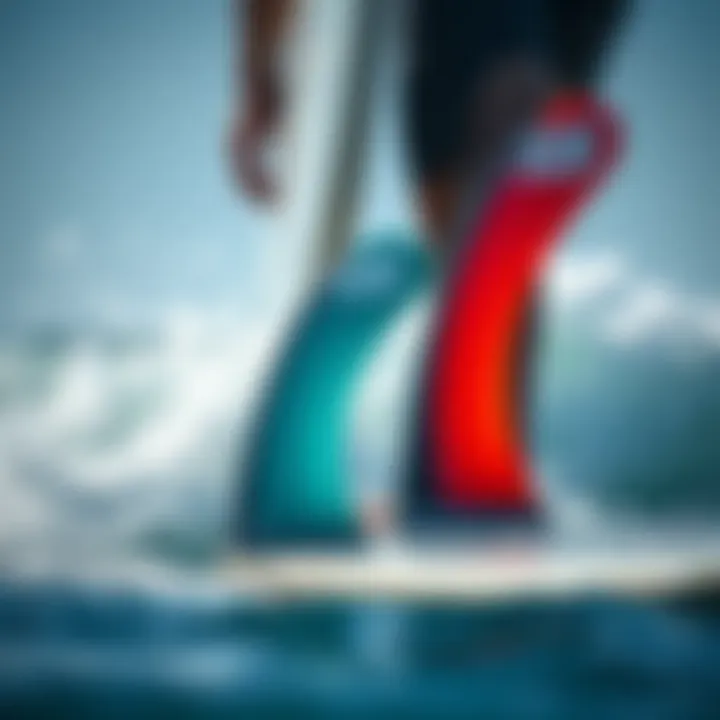 Surfer Ready to Ride with FCS Fins A surfer preparing to ride a wave, highlighting the surfboard fins.