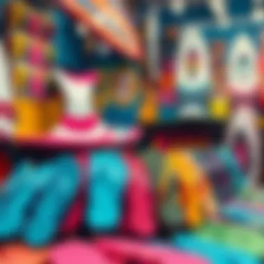 Colorful Flip Flop Display in Surf Shop A vibrant display of flip flops in a surf shop setting