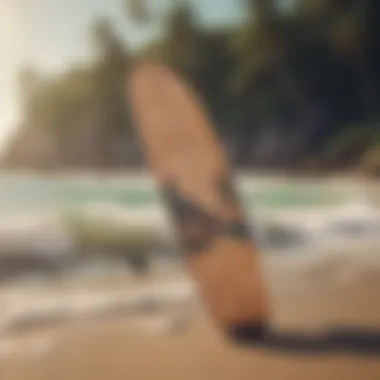 The Aesthetic Appeal of Foldable Longboards A stylish foldable longboard displayed on a vibrant beach