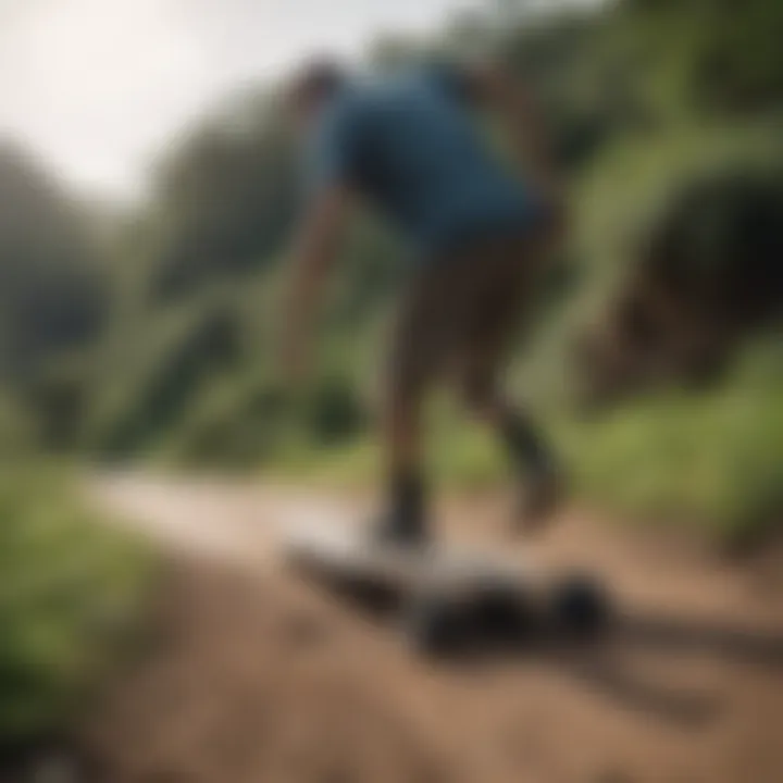 A foldable longboard in use on diverse terrains