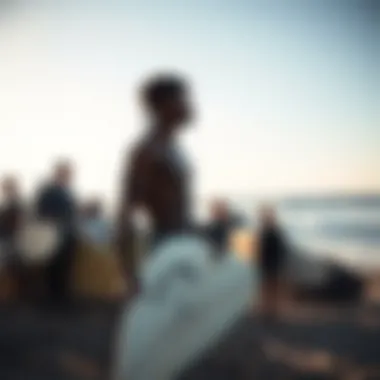 Local surf community gathering by the beach