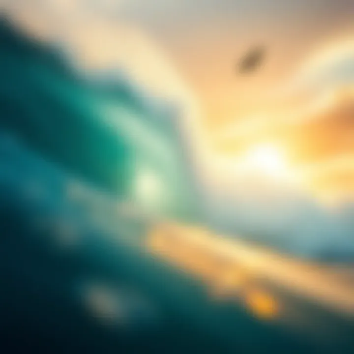 Close-up of wave dynamics and surfboard