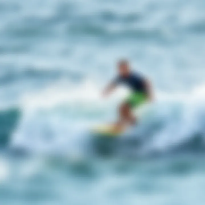 Surfer Riding a Wave in Greenlines Board Shorts Surfer wearing Greenlines board shorts while riding a wave