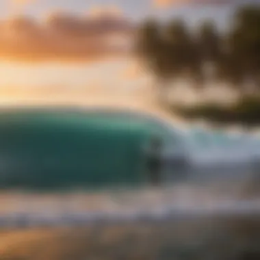 Surfers enjoying a vibrant sunset at Haleiwa Alii Beach Park