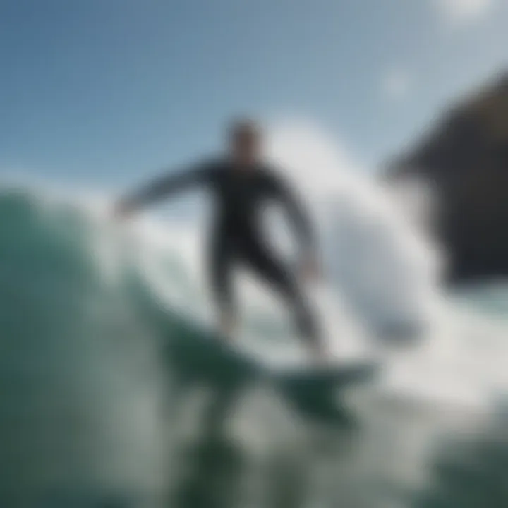 Surfer maneuvering with hydro tech fins in action