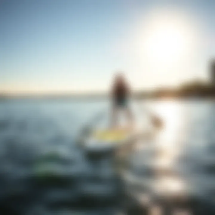 Paddle Boarder on a Sunny Day at Lake Austin Paddle boarder enjoying a bright day on Lake Austin