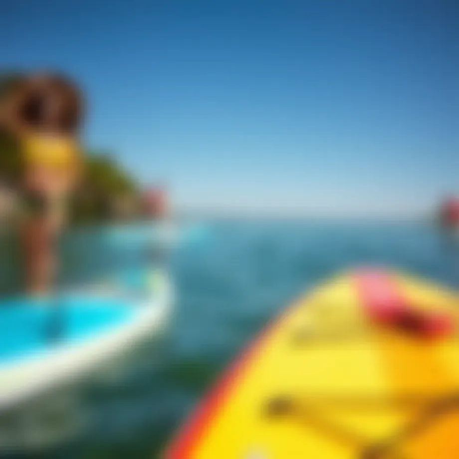 Scenic view of inflatable paddle boards on water in Austin