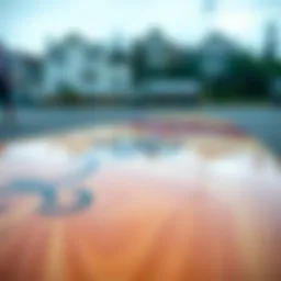 A close-up view of a shortboard displaying its intricate design and contours