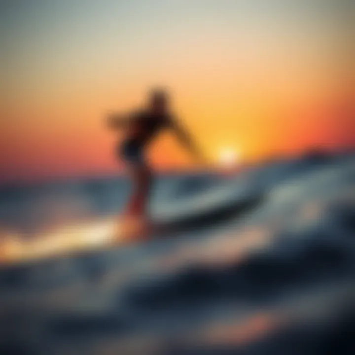 Surfing Revolutionized A surfer enjoying a jet propulsion surfboard at sunset