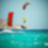 Kite Surfing in Action at Paros A vibrant kite surf scene with colorful kites soaring above the turquoise waters of Paros