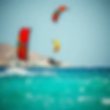 Kite Surfing in Action at Paros A vibrant kite surf scene with colorful kites soaring above the turquoise waters of Paros