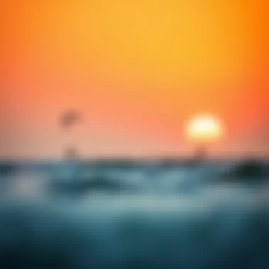 Sunset Kite Surfing Experience in Paros A panoramic view of kite surfers gliding elegantly across the waves at sunset