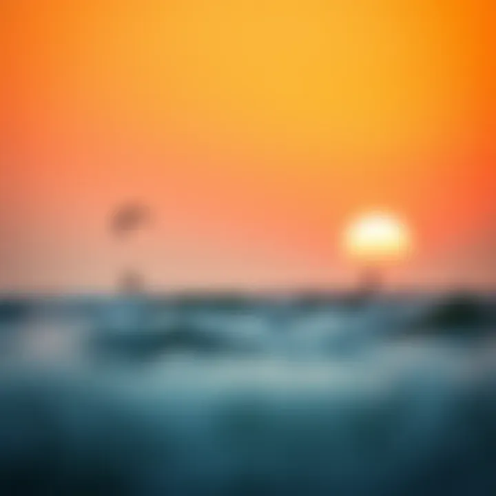 Sunset Kite Surfing Experience in Paros A panoramic view of kite surfers gliding elegantly across the waves at sunset