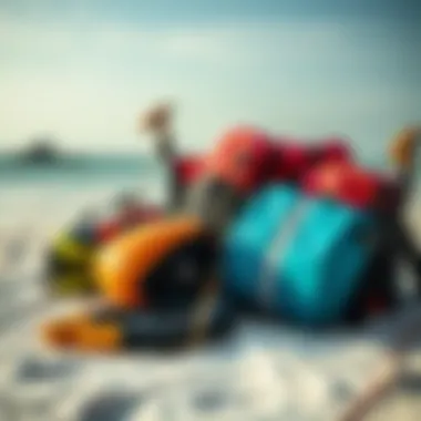 Essential Kitesurfing Gear Kitesurfing gear on the beach ready for use