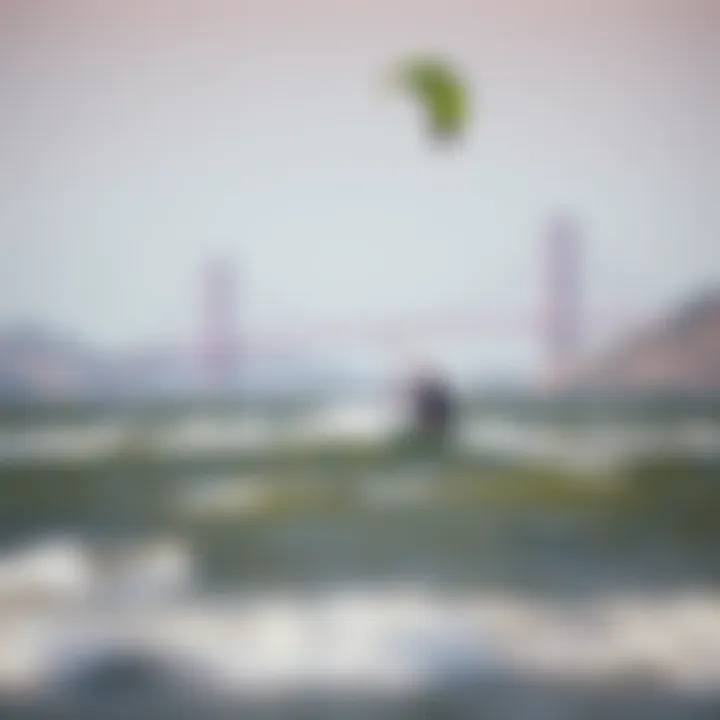 Kitesurfer at Crissy Field Kitesurfer gliding over the waves at Crissy Field