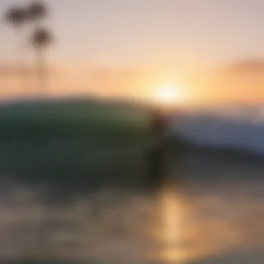 Surfer riding a wave at La Jolla Shores during sunset