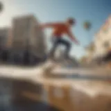 A rider performing a trick on a land surfboard on a city street