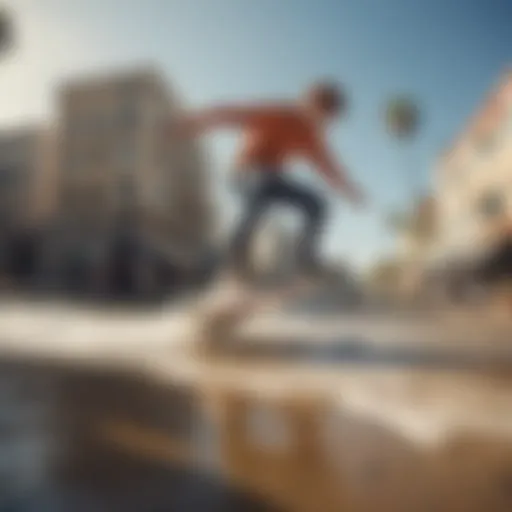 A rider performing a trick on a land surfboard on a city street