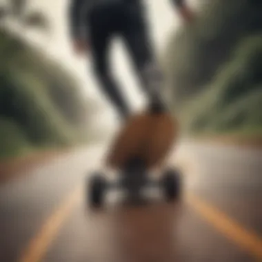 A longboard rider navigating through a winding path, illustrating stability.