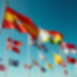 A vibrant collection of marine pennant flags fluttering in the wind