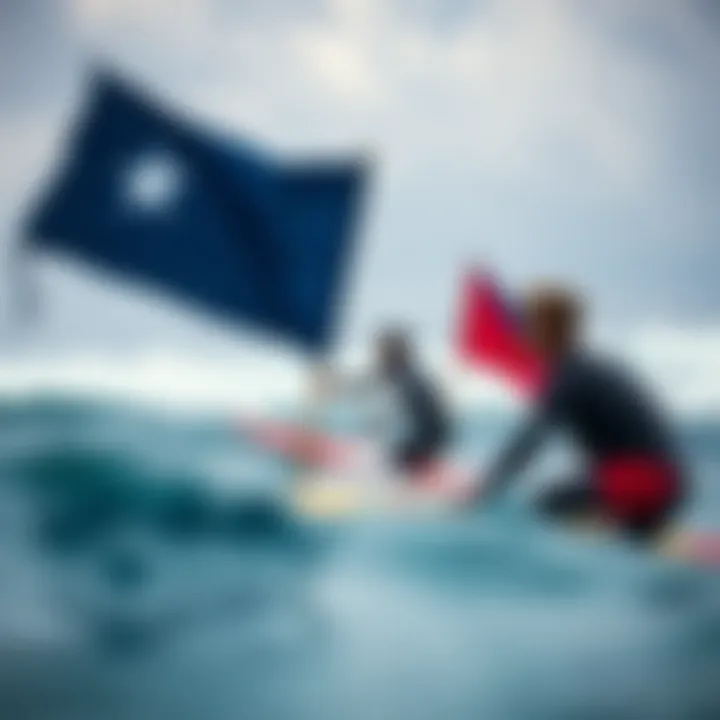 Communication in Surfboarding Using Pennant Flags Modern surfboarders using signals with marine pennant flags