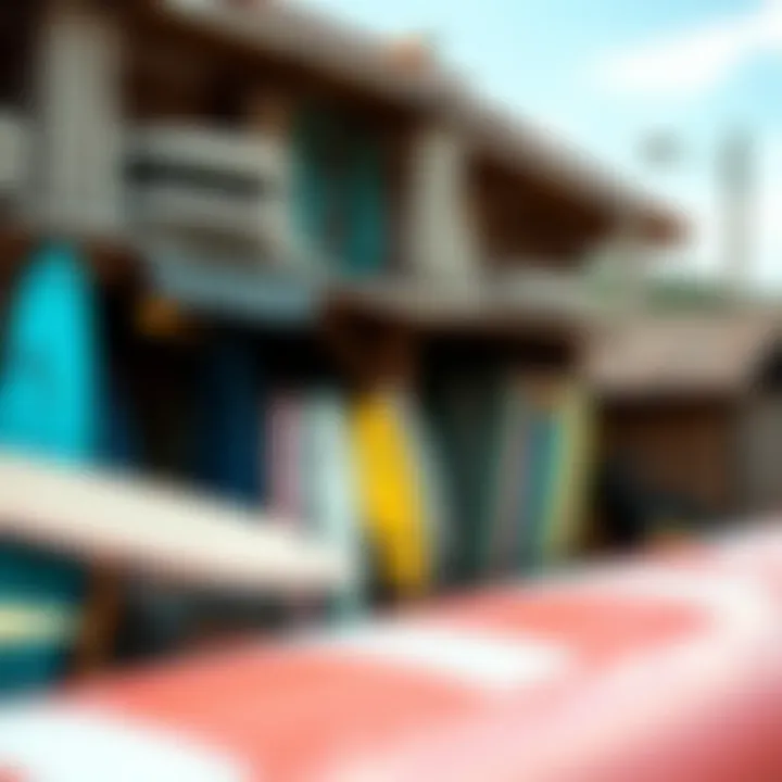 Local surf shop showcasing vibrant surfboards and gear