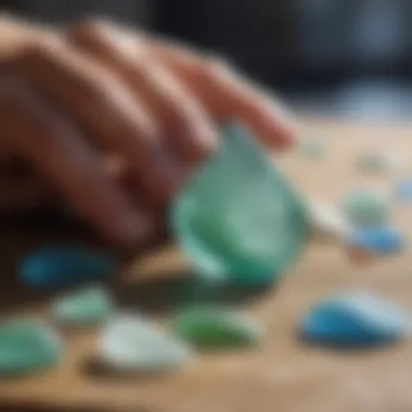 An artisan creating jewelry with various shapes of sea glass