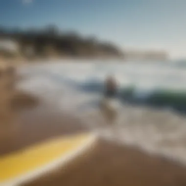 A vibrant local surf culture scene at Nelscott Beach with surfers and spectators.