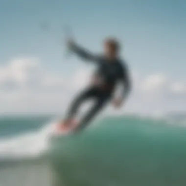 Kite surfer gliding across turquoise waves in the Outer Banks