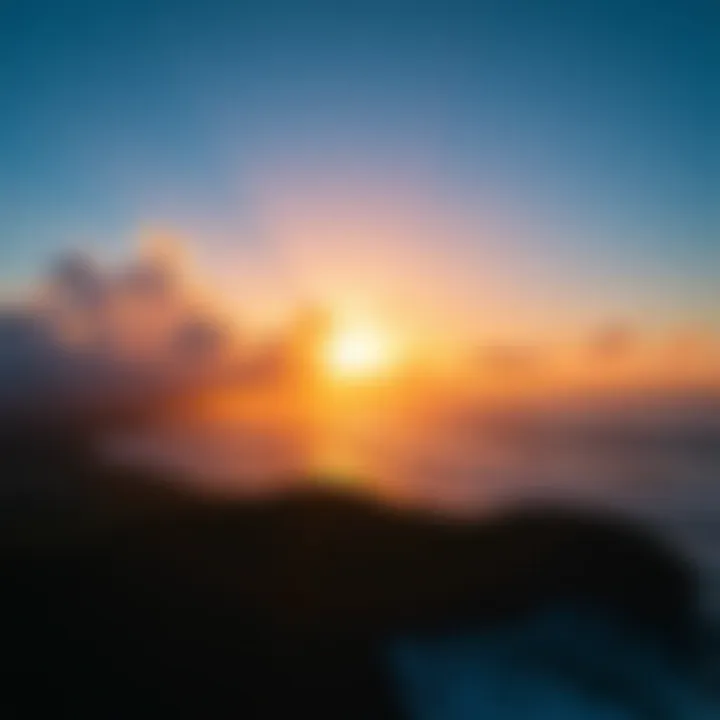 An aerial perspective of a popular surf spot on Reunion Island during sunset