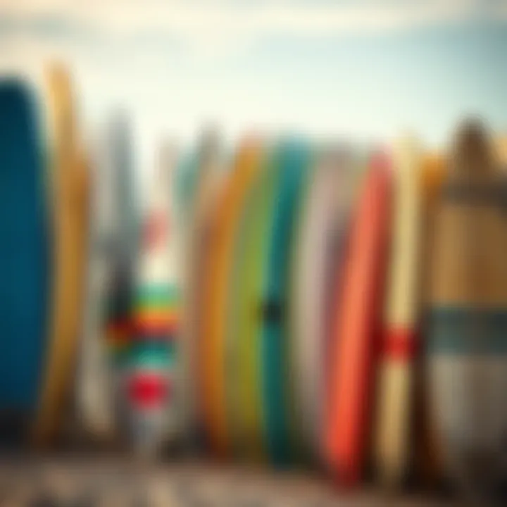 Surfboards available for rent at Rincon A collection of surfboards ready for rental on the beach