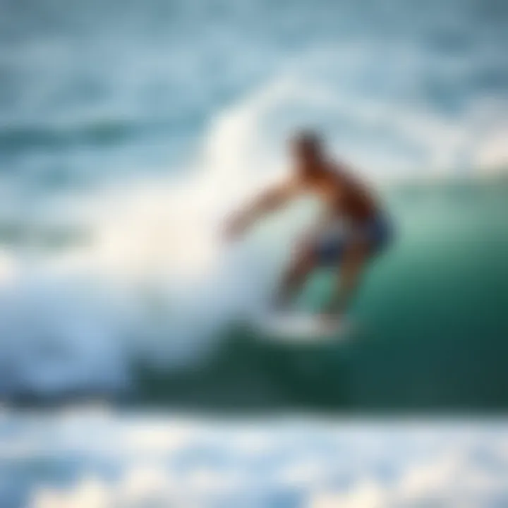 Surfing action shot showcasing shorts in use