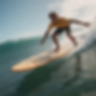 A surfer enjoying a smooth ride on a longboard equipped with soft wheels