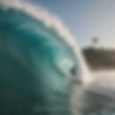 Surfers riding the waves at a popular surf spot in El Salvador.