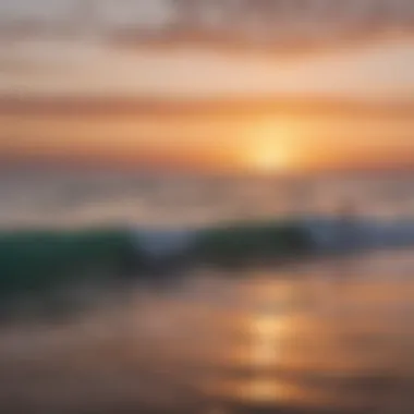 Captivating sunset view over the ocean with surfers paddling