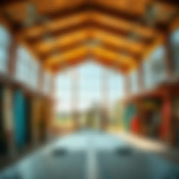 Interior View of Surf Park Interior view of a surf park with facilities and amenities