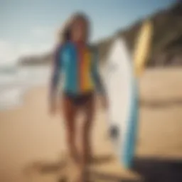 Vibrant surf wear displayed on a sandy beach