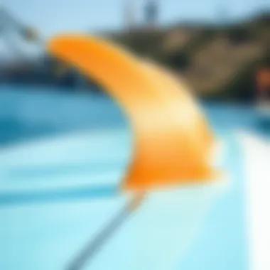 Detailed View of Surfboard Fins Close-up of surfboard fins and tail, illustrating the design details.