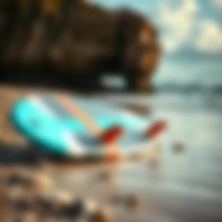 Vibrant Fun Board on the Shore A vibrant fun board resting on the beach, showcasing its colorful design.