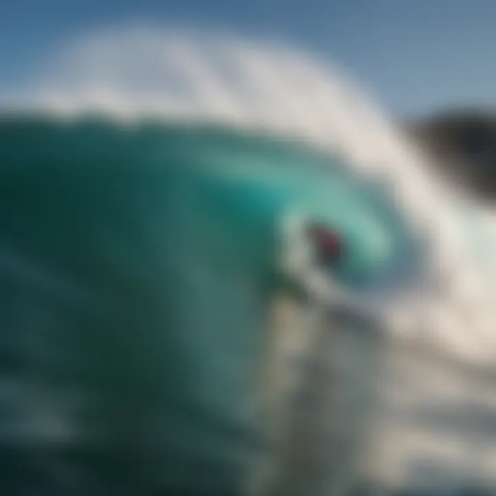 A surfer riding a powerful wave at Praia de Ribeira d'Ilhas