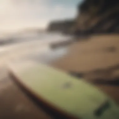 Surfboard resting on the beach at Steamer Lane