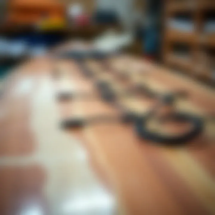 Craftsmanship in Paddle Board Construction Close-up of paddle board materials and craftsmanship