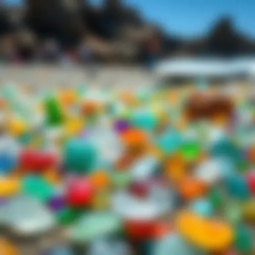 Vibrant sea glass pieces on the shore
