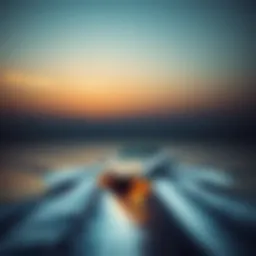 A sleek wakesurf boat cutting through calm waters