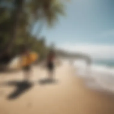 Community of surfers enjoying a beach day