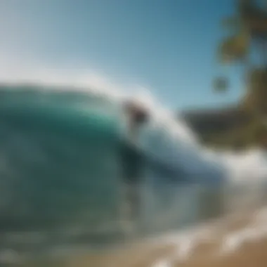 Surfer riding a wave at a popular beach