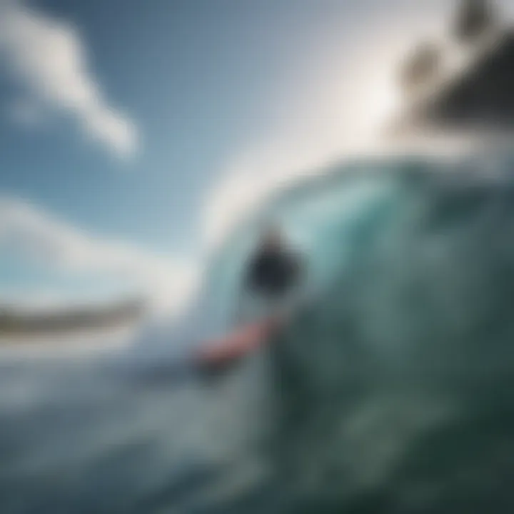 An experienced surfer riding a wave with a body board