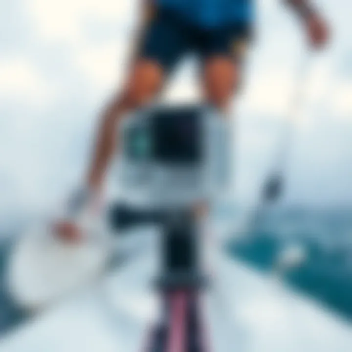 GoPro Mount on Surfboard GoPro mount attached to a surfboard in action